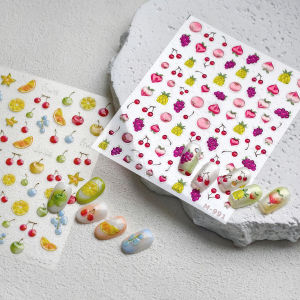 New Fruits Nail Art 3D Stickers 2025 Summer Jelly Fashion Cherry Peach Adhesive Nail Sticker DIY 3D Manicre Design Decals Parts