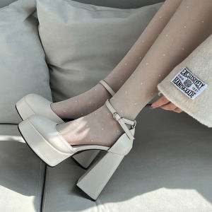 French High Heels White Barbie Shoes Sweet Fairy Style Platform Height Increasing Chunky Heel Mary Jane Shoes Wedding Dress Handy Gadget