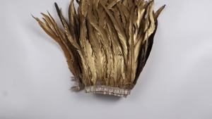 5Meter Gold Silver Rooster Tail Feather Fringe Trim 25-40cm Feather Ribbon Sewing Clothing Party Decor Carnival Headdress Brooch