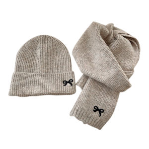 2PCS เด็กเกาหลีถักหมวกผ้าพันคอชุดเด็กฤดูหนาวหมวก Soft Thicken เด็กหญิงหมวกน่ารักปักหมวกอบอุ่น