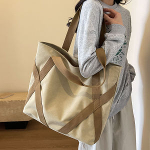 Large Capacity Canvas Tote Bag Womens Stylish Versatile Shoulder Bag Yoga Fitness Travel Bag Simple Urban Style Pure Color