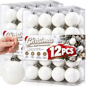 12X Giáng sinh lấp lánh màu trắng Đồ trang trí Bóng Treo món trang sức cho cây giáng sinh nhà kỳ nghỉ tiệc cưới cung cấp đồ trang trí bàn
