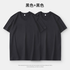 Summer V-Neck Loose Fit Pure Cotton Hong Kong Style Mens T-Shirt Short Sleeve White Large Size Casual Fashion Youth Trend