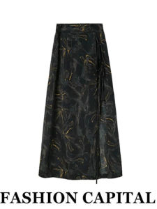 กระโปรงทรงเอเอวสูง ผ่าข้าง ผูกโบว์ กระโปรงสั้นผู้หญิง กระโปรงทรงเอยาวปานกลาง ฤดูใบไม้ผลิและฤดูร้อน กระโปรงสั้นผู้หญิง