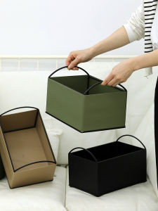 Luxurious Leather Desktop Organizer Box Living Room Miscellaneous Items Storage Basket Entrance Black Storage Tray Rectangular Shape