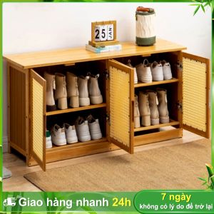 Tủ Giày Đa Năng Gỗ Tre Tự Nhiên Chống Nước Phong Cách Boho Cửa Lùa Gấp Gọn Thiết Kế Đa Kích Cỡ