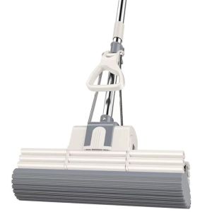 Mop Head Sponge Mop Quick Dry High Absorbency Wheel Design Stainless Steel Handle No Rinse Needed for Home Cleaning