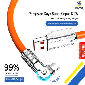 Kabel Pengisian Cepat 120W 6A Super Quick Charge 180° Elbow untuk Apple/iOS - Tipe C - Warna Cerah