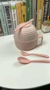Instant Noodle Essential! Large-Capacity Plastic Bowl With Lid + Folding Cutlery Set | Perfect For Single Meals In Student Dorms | Ideal For Outdoor Travel And Camping |