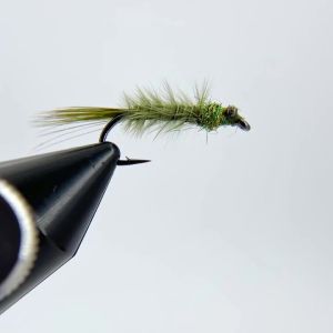 Bimoo 8pcs #12 Chainbead Eyes Flashback Marabou Damselfly Nymph Olive Hackle Nymphs For Panfish Bass Fishing Lures Baits