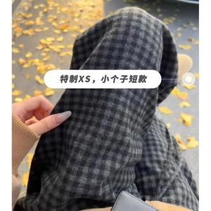 High Waist Plaid Fleece Lined Casual Straight Leg Pants Womens Autumn Winter Slimming Versatile plus Size Wide Leg Trousers