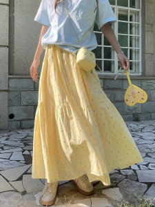 Summer Idle Style Sweet Style Western Style Slimming Tiered-Ruffle Long Dress Female Korean Gentle Goose Yellow Polka Dot Skirt