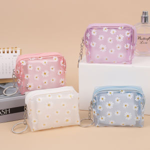 K-style Cute Ins Daisy Coin Purse Young Adult Heart Transparent Zipper Coin Bag Waterproof Portable Mini Wallet
