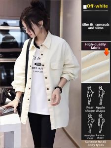 TIANQIANHUI | Stylish White Jeans Shirt Jacket for Women Mid-Length Long-Sleeved