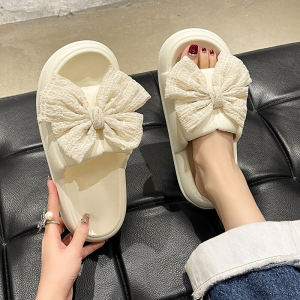 Fashionable Thick Heel Slippers for Women Indoor Outdoor Wear Summer Beach Anti-Slip Home Comfortable Butterfly Knot Slippers