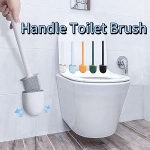 Silicone Toilet Brush Gap Brush with Holder Flat Head Soft Bristles Cleaning Brushes with Quick Drying Bracket Bathroom Tool
