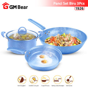 GM Bear Panci Wajan Teflon Set isi 3pcs P0220 (1923/1924/1925/1926/1927) - Arria Panci Teflon Penggorengan Set