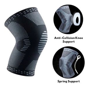 1pc Shockproof Knee Support with Spring High Compression Silicone Pad Knee Brace Elastic Soft Support Knee Guard Pelindung Lutut Ligament Compression Sleeve Gel Spring Support Medical Grade Knee Patella Protection