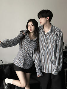 Couple Wear Autumn American Stripes Shirt Men and Women Loose Fashion Brand Fancy Versatile Casual Long Sleeve Shirt Coat