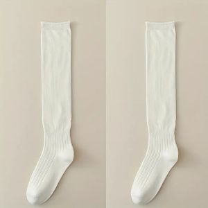 1/5 Pairs Elegant Ribbed Women Solid Color Calf Socks Soft Comfortable Fashionable Spring Autumn Casual Boots Stacking Socks