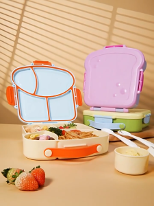 Student Lunch Box Can Into Microwave Plastic With Fork Spoon Compartments Easy to carry Bento Box