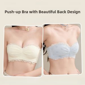 Miiow | Pure Desire Style Womens Bralette No Strap Built-In Anti-Slip Strip Gather Small Chest Thin Strapless Nylon V-Neck Backless