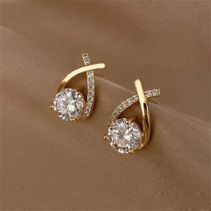 Fashion Cross Stud Earrings For Women Girls Korean Style Elegant Crystal Jewelry Ear Rings Lady Earrings Gift