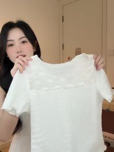 HEYINI | Áo Thun Chiffon Voan Ngắn Trắng Ngọt Ngào