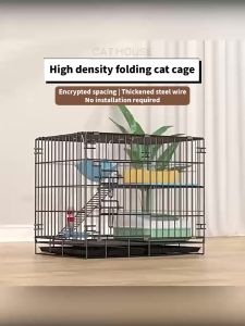 กรงแมว 2 ชั้น กรงแมว กรงแมวพับได้ บทกวีในร่มที่ถอดออกได้ลวดโลหะกรงลูกแมวกรงสัตว์เลี้ยงสำหรับแมว แถมถาดฟรี กรงสัตว์พับได้ กรงกระต่าย กรงหมา60x42x50cm