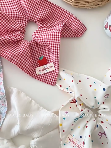 Scrunchie Bentuk Kotak Ikat Rambut Elastis Ribbon Plaid Gingham Cherry Aesthetic Hair Tie Korean Fashion Style