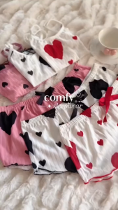 YIFAFA 【BUY 1 TAKE 1】 Sleepwear Heart Womens Summer Casual Pajama Set 2PC Sleeveless Terno Suit  Shorts Love Printing Top Comfortable Breathable Loungewear Delivery 2-3 Days