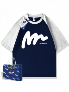 Cotton Summer Color-blocked Couple T-shirts Raglan Short Sleeve
