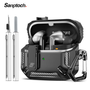 Sanptoch For Samsung Galaxy Buds 3 & Buds 3 Pro Case with Secure Lock Clip & Cleaning kit Full Body Shockproof Cover For Galaxy Buds 3 Pro Camouflage Protection Casing with Lanyard