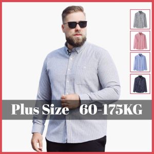 60-175KG Men Plus Size Loose Korean Collar Long Sleeve Tops Man Casual Formal Big Size Stripe Shirts