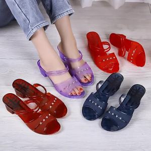 OXO Fashion Summer Rhinestone Wedge Plastic Slipper Womens Outdoor Casual Jelly Sandals Crystal Thick Heel Beach Shoes