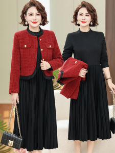 Elegant Midlife Womens Wedding Dress Set Spring Fashion Two-Piece Suit Moms Celebration Outerwear Polyester Midi Skirt