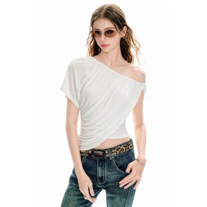 EVPGB | Beige One-Shoulder Illusion Two-Piece Slim Fit T-Shirt