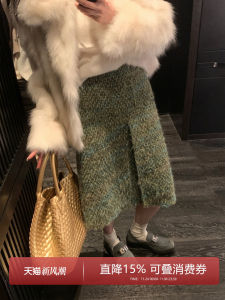 High Waist A-Line Mini Skirt Womens Winter New Style Woolen QiuQiu Xiaoxiang Wind Vintage Commute Polyester Cotton Wool Blend