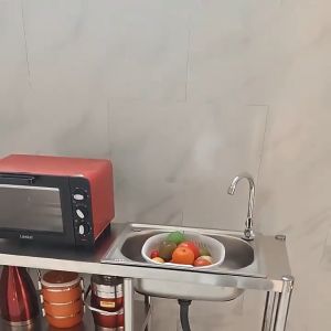 Stainless Steel Sink Stand Rack with Faucet Sink Faucet Shelf Kitchen Floor Sink Shelf with Large Capacity Water Basin Integrated Operation Countertop Household Sink Single Slot