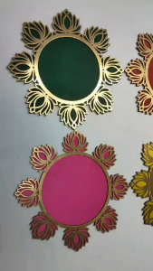 MDF Lotus Rangoli Board for Floor Decoration | 8-Inch Festive Decor for Diwali Pooja Weddings | Reusable Single Pc