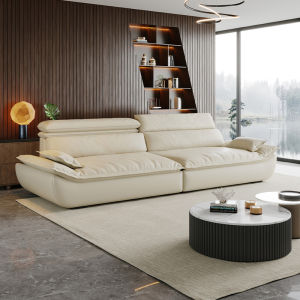 Minimalist Italian Design Cat Scratch-Resistant Fabric Adjustable Headrest Deep Seating Straight Sofa