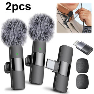 2 In 1 Wireless Lavalier Microphone Type-C Charging Video Recording Microphone Noise Canceling Mic for iPhone PC Tablet Camera