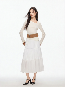 Vero Moda | High Waist Hollow Pinched Pleats Loose Pure Color Long Skirt