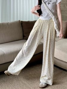 Ice Silk Wide Leg Casual Pants Womens Summer Thin Hanging Sense Long Polka Dot Sembach Trousers High Waist Straight Cut Loose Fit