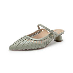 Quiet Series Womens Sandals Roman Style mid Heel Open Toe Slippers Casual Pure Color Hollow out Rubber Bottom Leather