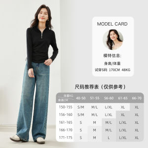 เสื้อยืดคอกลมแขนยาวแบบมีซิปครึ่งตัวสีดำสำหรับผู้หญิง ทรงสลิมฟิต ดีไซน์ใหม่ฤดูใบไม้ผลิ 2025 วัสดุโพลีเอสเตอร์และยางยืด