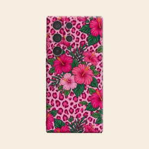 BILIBILI | Pink Leopard Hibiscus Flower Luxury Fashion Full Lens Protective Case for Samsung Galaxy S26 S25 S24 A56 A36 Plus Ultra