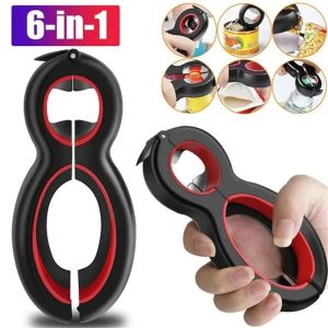 LMETJMA Multifunctional 6 in 1 Can Opener Simple Beer Bottle Opener Jar Gripper Can Beer Lid Twist Off Opener JT05