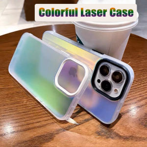 Rivel Laser Colorful Matte Anti-fall Phone Case For iPhone 15 14 13 12 11 Pro Max XS XR X 8 7 Plus + SE 2020 Fashion Frosted Hard Phone Casing Translucent Phone Cover Shell