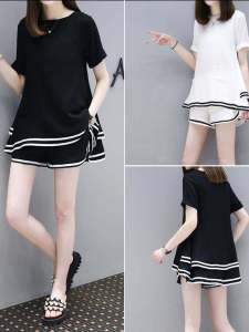 Summer New Womens Loose Fashion Two-Piece Set Casual Short Sleeve Sport Shorts Suit Polyester Material Comfortable Breathable